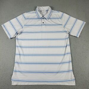 Zero Restriction Polo Shirt Mens Size XL White Blue Striped Casual Short Sleeve*